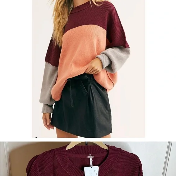 Free People Easy Street Colorblock Sweater Sz S - Picture 5 of 13